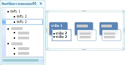 รูปของบานหน้าต่างข้อความที่แสดงข้อความระดับ 1 และข้อความระดับ 2