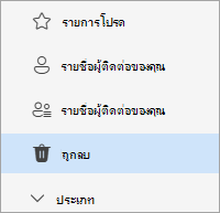 สกรีนช็อตของรายการโฟลเดอร์ People ที่เลือกโฟลเดอร์ที่ถูกลบ