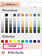 บนเมนู เติมสีรูปร่าง ให้เลือก ไม่เติม