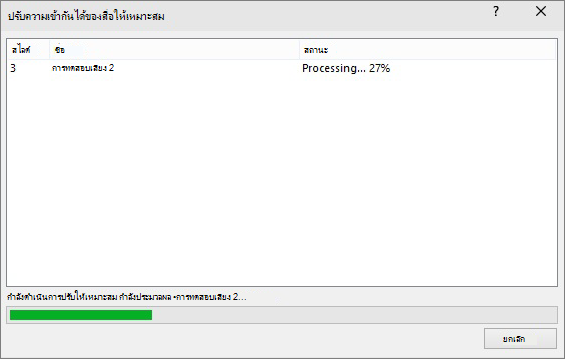 สกรีนช็อตของกล่องโต้ตอบการประมวลผลความเข้ากันได้