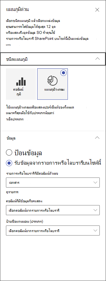 สกรีนช็อตของแผงการแก้ไขแผนภูมิวงกลม