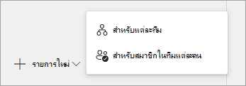 สกรีนช็อตแสดงตัวเลือกสําหรับการสร้างรายการงานที่สามารถเผยแพร่ได้ใหม่