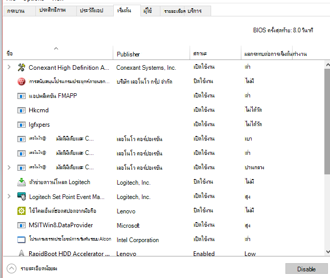 ตัวจัดการงาน - แท็บการเริ่มต้นทํางาน