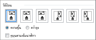 ไดอะแกรมตัวเลือกการป้อนเพื่อป้อนซองจดหมายเข้าเครื่องพิมพ์