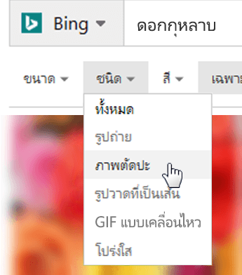 เลือกตัวกรองชนิด แล้วเลือก ภาพตัดปะ
