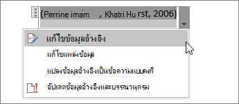 เลือก ตัวเลือกข้อมูลอ้างอิง แล้วเลือก แก้ไขข้อมูลอ้างอิง