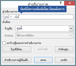 พิมพ์ข้อความแบบกำหนดเองเพิ่มเติมสำหรับคำอธิบายภาพของคุณในเขตข้อมูลป้ายชื่อ