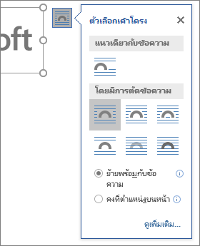 คลิกตัวเลือกเค้าโครงเพื่อเลือกวิธีจัดเรียงข้อความรอบๆ รูปภาพที่แทรกของคุณ
