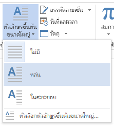 บนเมนู ตัวอักษรขึ้นต้นขนาดใหญ่ ให้เลือก หล่น
