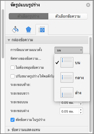 สกรีนช็อตของการเลือกการจัดแนว