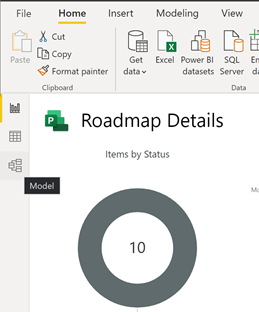 Shows the Roadmap Details report, with the Model icon selected on the left.