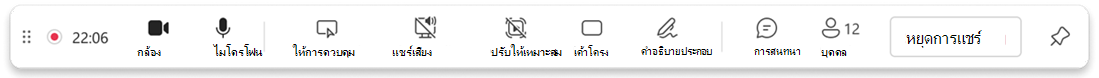 สกรีนช็อตของแถบเครื่องมือของผู้นําเสนอ