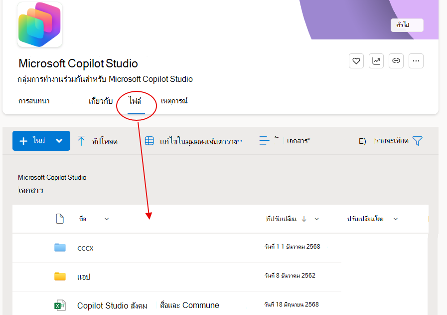 เพียงเปิดแท็บ Files ใกล้กับแบนเนอร์ด้านบนของชุมชนเพื่อดูไฟล์ที่เกี่ยวข้อง