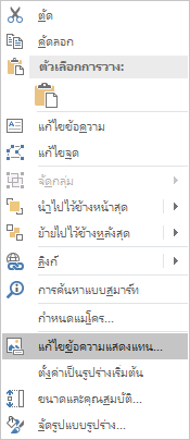 เมนูแก้ไขข้อความแสดงแทนสำหรับรูปร่างของ Excel Win32