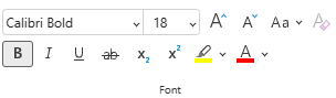 ตัวเลือกในเมนู ฟอนต์ บน Ribbon ใน PowerPoint สำหรับเว็บ