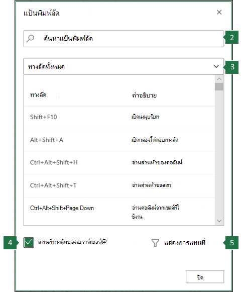 แทนที่ทางลัดของเบราว์เซอร์ในกล่องโต้ตอบ Excel สำหรับเว็บ
