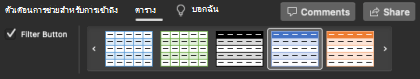 กลุ่ม สไตล์ตาราง ใน Excel for Mac