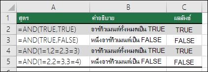 ตัวอย่างฟังก์ชัน AND