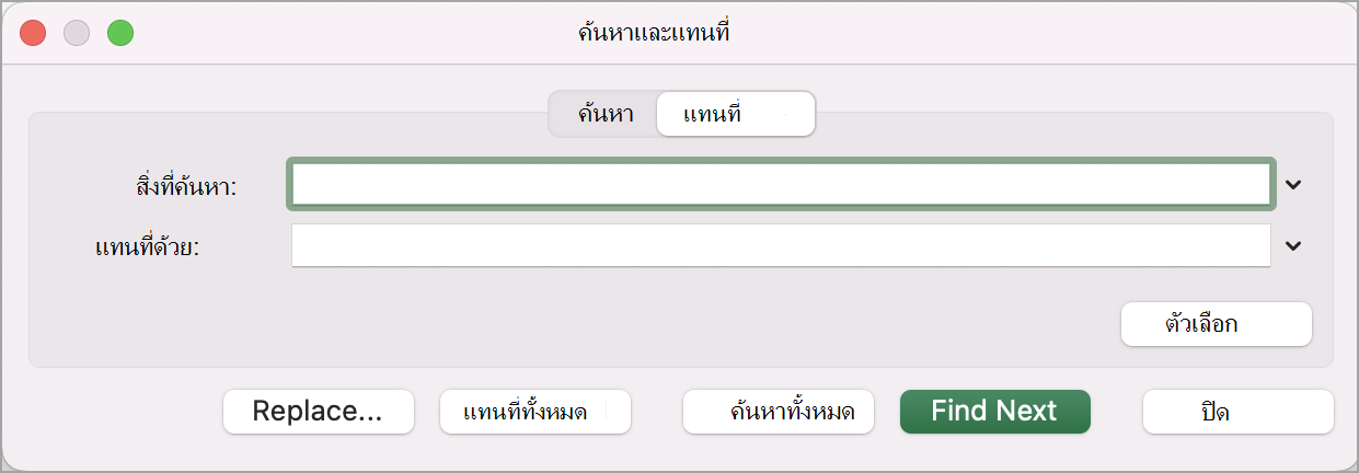หน้าต่าง ค้นหาและแทนที่