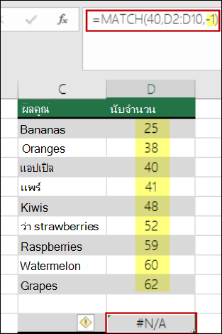 ฟังก์ชันจับคู่ Excel