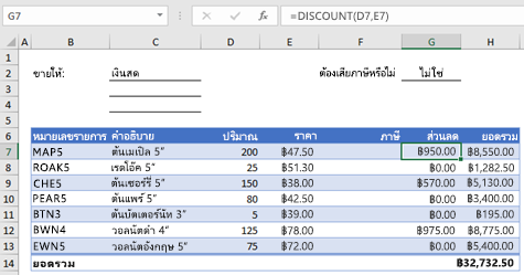ตัวอย่างฟอร์มสั่งซื้อที่มีฟังก์ชันแบบกําหนดเอง
