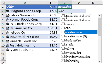 ชนิดข้อมูลเชื่อมโยงสำหรับหุ้น