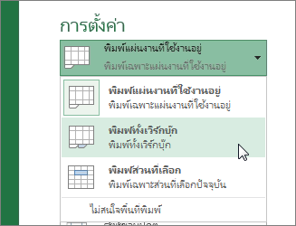 ภายใต้ การตั้งค่า ให้คลิก พิมพ์ทั้งเวิร์กชีต