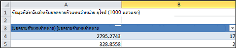 ตารางคิวรีที่ดูรายละเอียดข้อมูล
