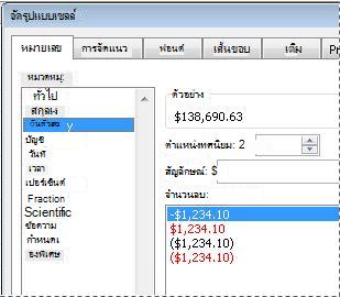 กล่องโต้ตอบการจัดรูปแบบเซลล์