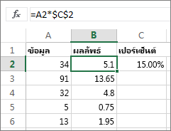 คูณตัวเลขด้วยเปอร์เซ็นต์