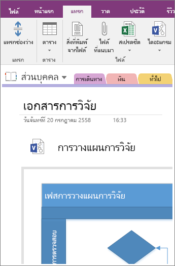 สกรีนช็อตวิธีเพิ่มไดอะแกรม Visio ที่มีอยู่ลงใน OneNote 2016