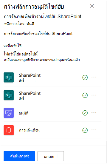 สกรีนช็อตของแอป การอนุมัติไซต์ฮับ ลงชื่อเข้าใช้
