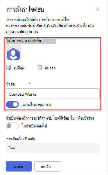 สกรีนช็อตของชื่อโลโก้การนําทาง Hubsite