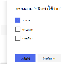 บานหน้าต่างตัวกรองรายการ SharePoint Online