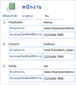 รายงานพนักงานที่ใช้เค้าโครงแบบผสม