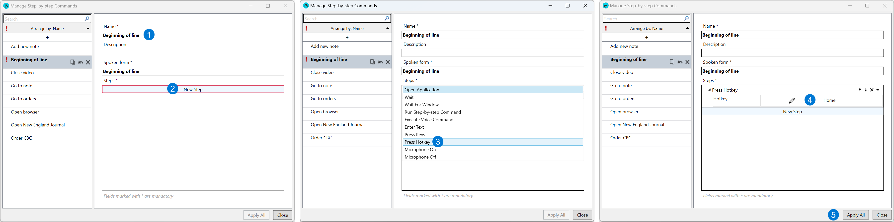 Example of steps to create a Step-by-step command