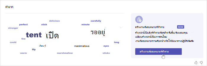 สกรีนช็อตที่แสดงคําในระบบคลาวด์แสดงคําที่นักเรียนอ่านผิดมากที่สุด ยิ่งคํามีขนาดใหญ่ ก็ยิ่งทําให้นักเรียนเกิดข้อผิดพลาดมากขึ้นเท่านั้น โฮเวอร์เมาส์เหนือคําที่มีความเด่นและป็อปอัพแสดงให้เห็นว่าคํานั้นพลาดไป 52 ครั้ง