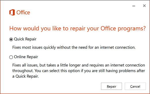 การซ่อมแซมด่วนสำหรับ Office