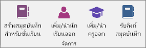 จัดการกลุ่มของแท็บสมุดบันทึกสำหรับชั้นเรียน