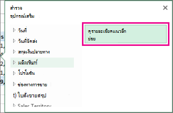 ปุ่ม ดูรายละเอียดแนวลึก ในกล่องสำรวจ