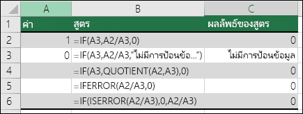 ตัวอย่างการแก้ไขข้อผิดพลาด #DIV/0