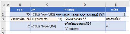 ตัวอย่างฟังก์ชัน CELL