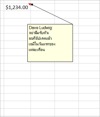 เซลล์ที่มี $1,234.00 และข้อคิดเห็นดั้งเดิมที่แนบมากับ OOlder: Dave Ludwig: ตัวเลขนี้ถูกต้องหรือไม่