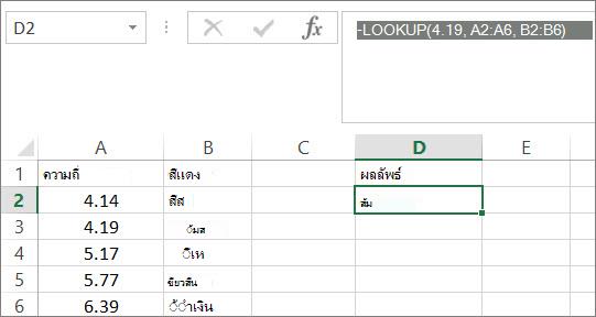 ตัวอย่างการใช้ฟังก์ชัน LOOKUP