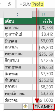 #NAME? ข้อผิดพลาดที่เกิดจากการพิมพ์ผิดในชื่อที่กําหนดในโซลูชันไวยากรณ์