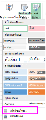 ตัวเลือก สไตล์ ของเซลล์ใหม่