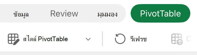 แท็บ PivotTable บน iPad
