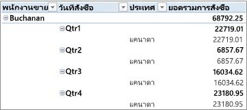 PivotTable ในฟอร์มเค้าร่าง