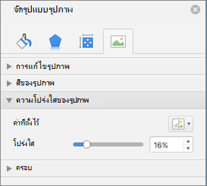 ปรับความโปร่งใสของสีในบานหน้าต่าง จัดรูปแบบรูปภาพ