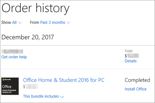 แสดงประวัติการสั่งซื้อใน Microsoft Store